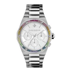 OLIVIA BURTON Montre Hexa Multifonction Argenté cadran argenté fond argenté bracelet acier blanc Sale