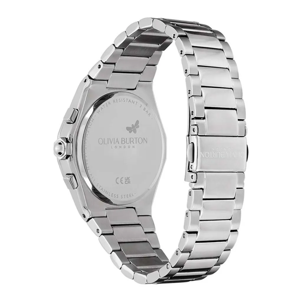 OLIVIA BURTON Montre Hexa Multifonction Argenté cadran argenté fond argenté bracelet acier blanc Sale