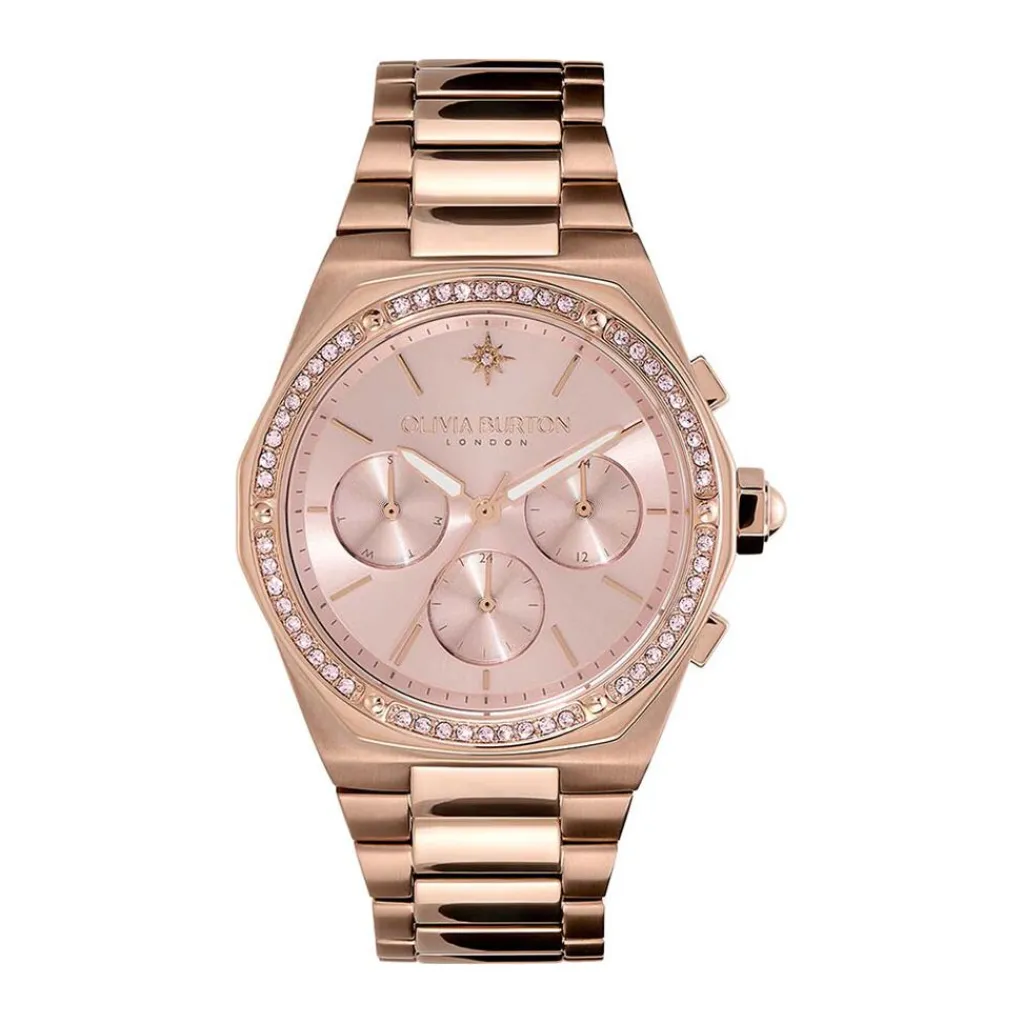 OLIVIA BURTON Montre Hexa Multifonction Rose cadran rose fond rose bracelet acier rose Clearance