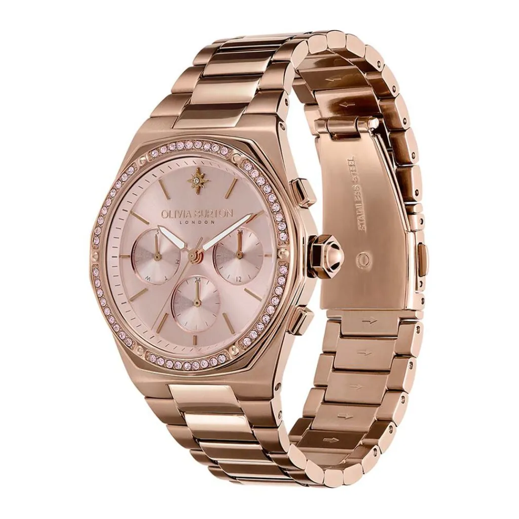OLIVIA BURTON Montre Hexa Multifonction Rose cadran rose fond rose bracelet acier rose Clearance