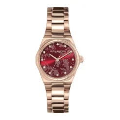 OLIVIA BURTON Montre Mini Hexa Bordeaux cadran rose fond bordeaux bracelet acier rose Outlet