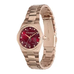 OLIVIA BURTON Montre Mini Hexa Bordeaux cadran rose fond bordeaux bracelet acier rose Outlet