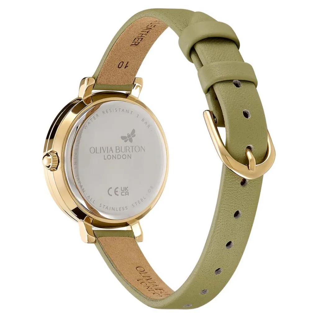OLIVIA BURTON Montre Vintage Bead Doré cadran doré fond doré bracelet cuir de veau vert Best