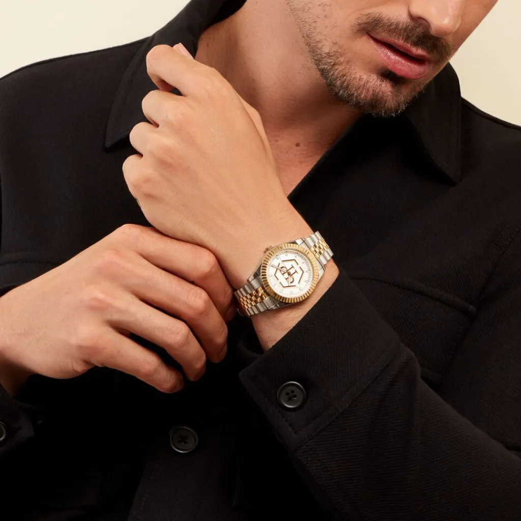 PHILIPP PLEIN Montre Date Superlative Argenté cadran bicolore fond argenté bracelet acier bicolore Discount