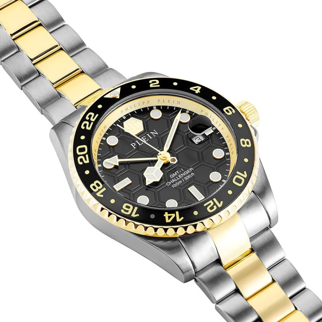 PHILIPP PLEIN Montre Gmt-i Challenger Noir cadran doré fond noir bracelet acier bicolore Online