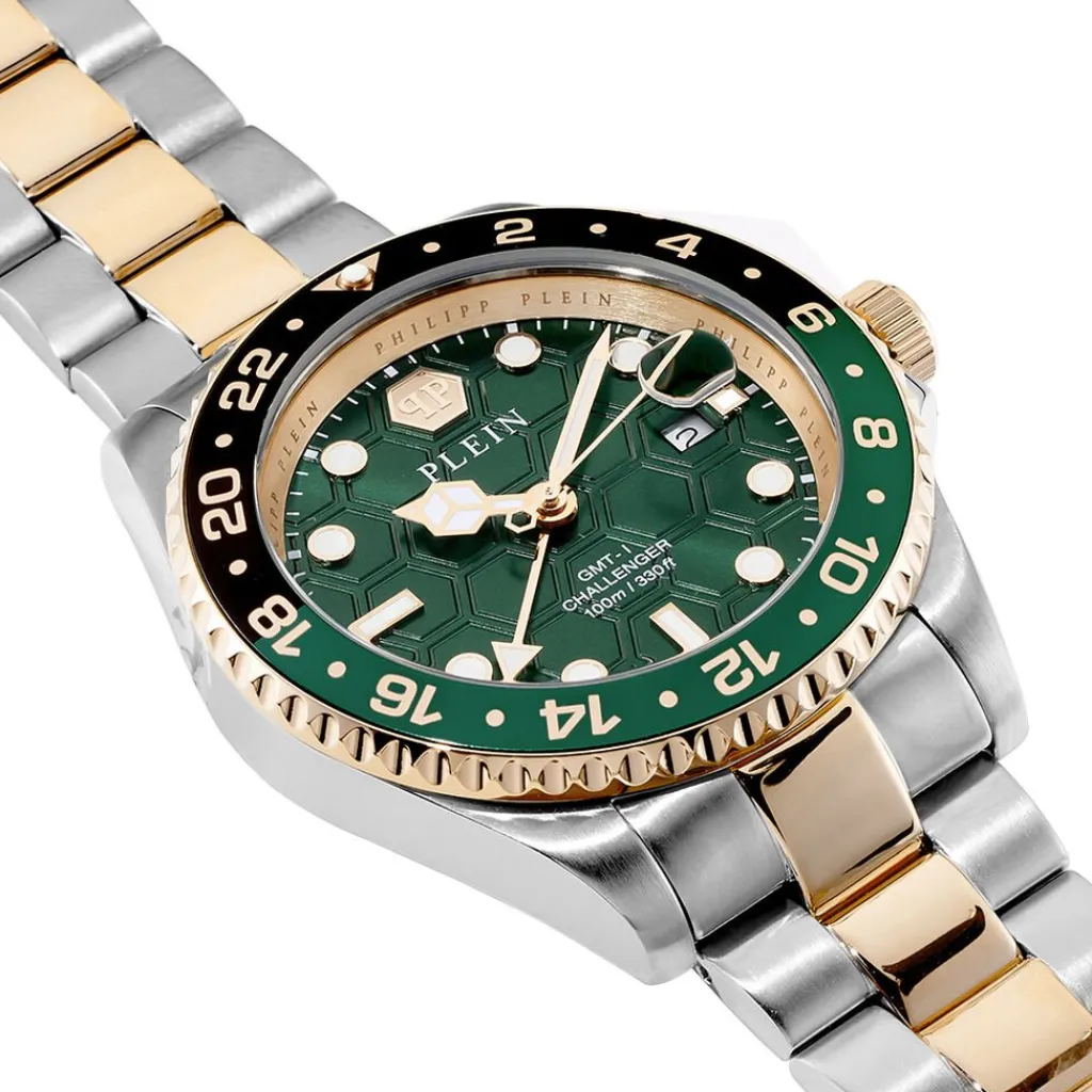 PHILIPP PLEIN Montre Gmt-i Challenger Vert cadran bicolore fond vert bracelet acier bicolore Best