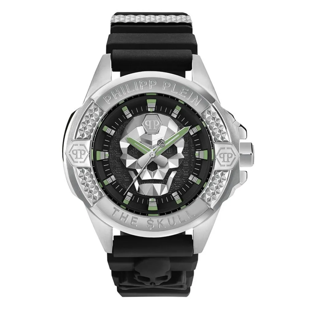 PHILIPP PLEIN Montre High-conic Noir cadran argenté fond noir bracelet silicone noir Clearance