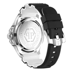 PHILIPP PLEIN Montre High-conic Noir cadran argenté fond noir bracelet silicone noir Clearance