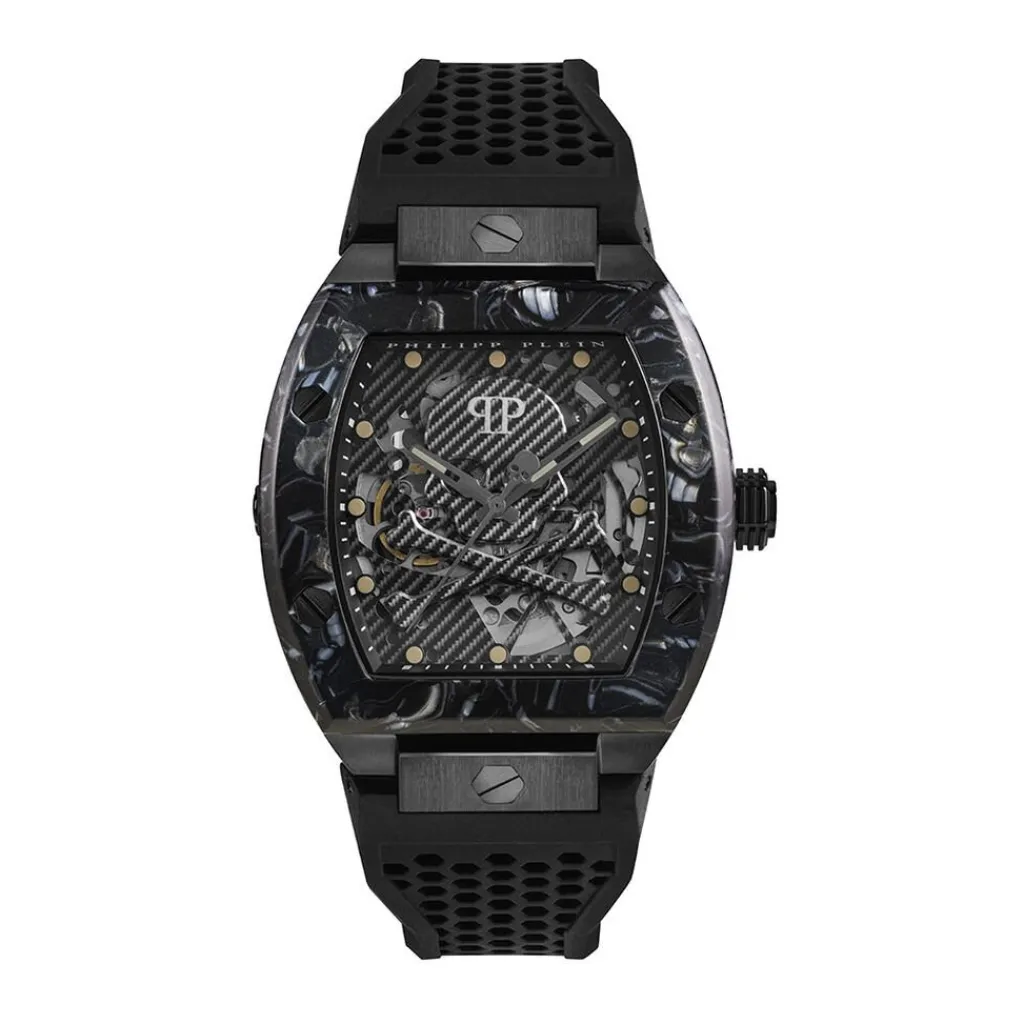 PHILIPP PLEIN Montre High-conic Noir cadran noir fond noir bracelet silicone noir New