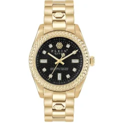 PHILIPP PLEIN Montre Queen Noir cadran doré fond noir bracelet acier doré New