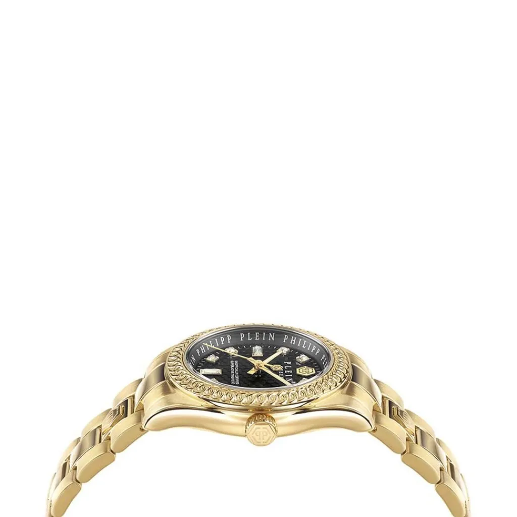 PHILIPP PLEIN Montre Queen Noir cadran doré fond noir bracelet acier doré New