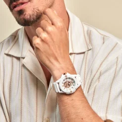 PHILIPP PLEIN Montre The Skull Ecoceramic Blanc cadran blanc fond blanc bracelet silicone blanc Online