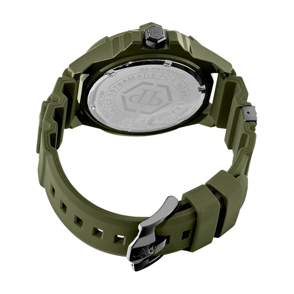 PHILIPP PLEIN Montre The Skull Ecoceramic Noir cadran vert fond noir bracelet silicone vert New