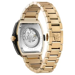 PHILIPP PLEIN Montre The $keleton 2.0 Noir cadran noir fond noir bracelet acier doré Sale