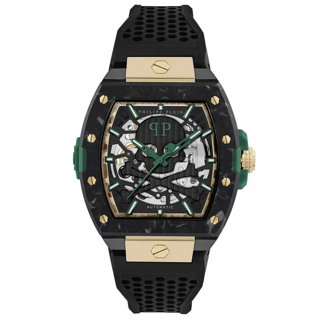 PHILIPP PLEIN Montre The $keleton 2.0 Noir cadran noir fond noir bracelet silicone noir Discount