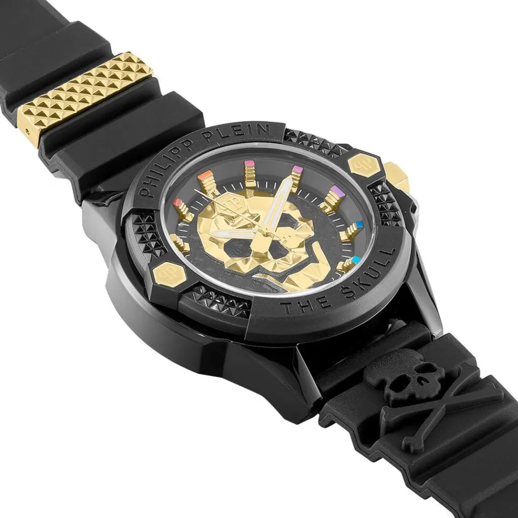 PHILIPP PLEIN Montre The Skull Ecoceramic Noir cadran noir fond noir bracelet silicone noir Outlet