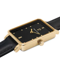PIERRE LANNIER Montre Ariane Noir cadran doré fond noir bracelet cuir noir New