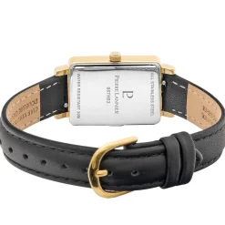 PIERRE LANNIER Montre Ariane Noir cadran doré fond noir bracelet cuir noir New