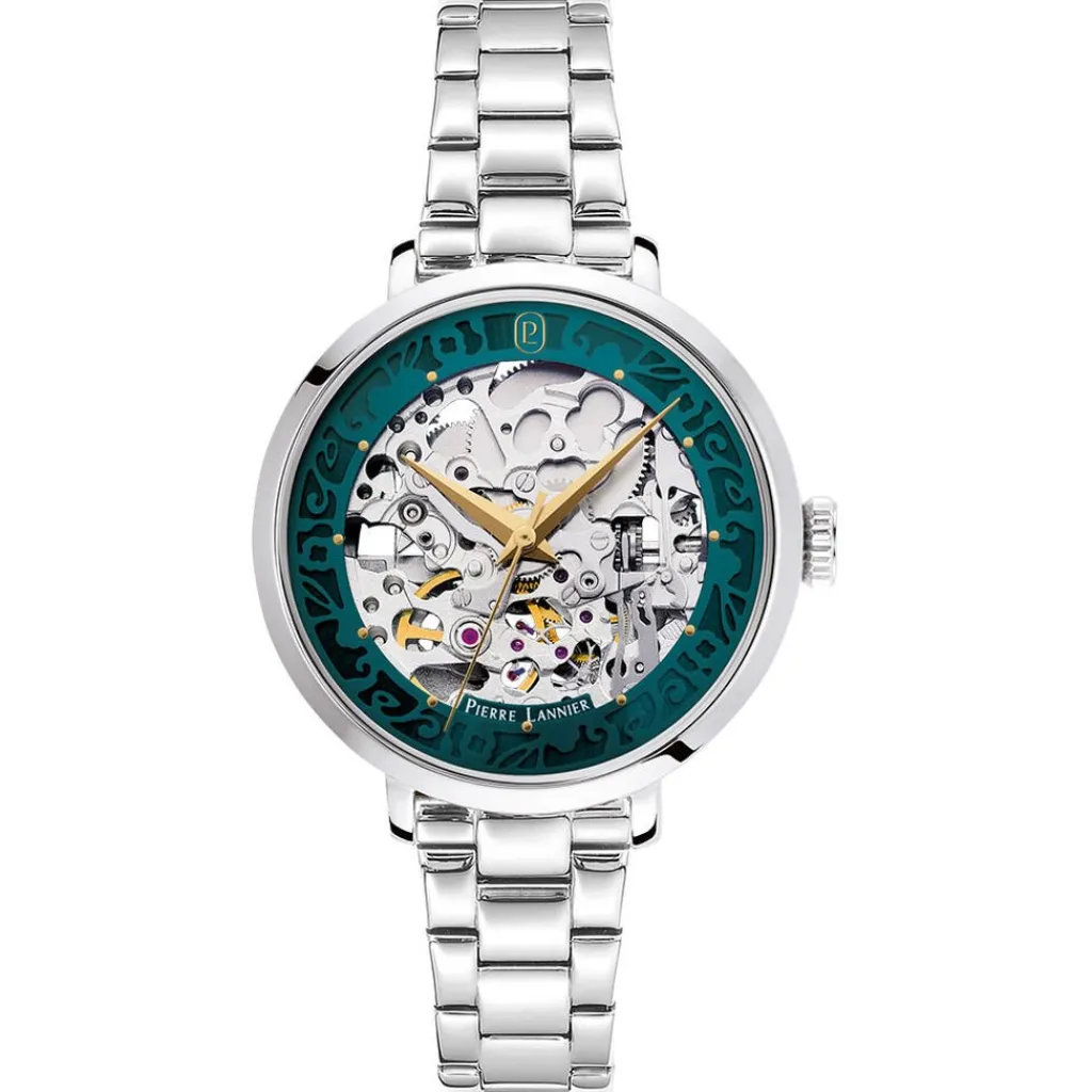 PIERRE LANNIER Montre Automatic Vert cadran argenté fond vert bracelet acier argenté Best