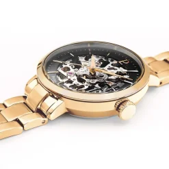 PIERRE LANNIER Montre Automatique 35 Noir cadran doré fond noir bracelet acier doré Discount