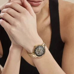 PIERRE LANNIER Montre Automatique 35 Noir cadran doré fond noir bracelet acier doré Discount