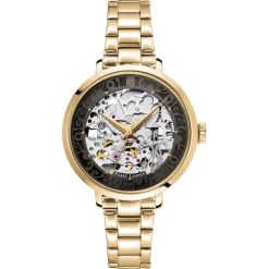 PIERRE LANNIER Montre Automatique 35 Gris cadran doré fond gris bracelet acier doré New