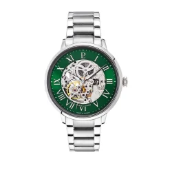 PIERRE LANNIER Montre Automatique 42 Vert cadran argenté fond vert bracelet acier argenté Outlet