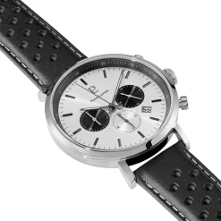 PIERRE LANNIER Montre Baron Argenté cadran argenté fond argenté bracelet cuir marron Clearance