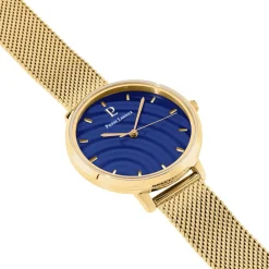 PIERRE LANNIER Montre Betty Bleu cadran doré fond bleu bracelet acier doré New