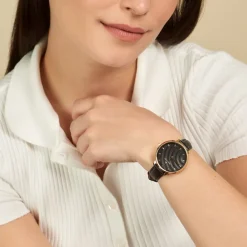 PIERRE LANNIER Montre Betty Noir cadran doré fond noir bracelet cuir noir Hot