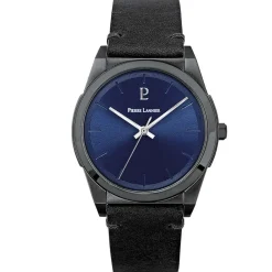 PIERRE LANNIER Montre Candide Bleu cadran noir fond bleu bracelet cuir noir Hot