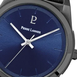 PIERRE LANNIER Montre Candide Bleu cadran noir fond bleu bracelet cuir noir Hot