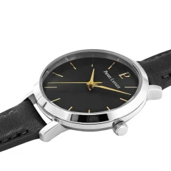 PIERRE LANNIER Montre Chouquette Noir cadran argenté fond noir bracelet cuir noir New