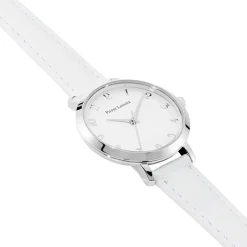 PIERRE LANNIER Montre Chouquette Blanc cadran argenté fond blanc bracelet cuir blanc Hot
