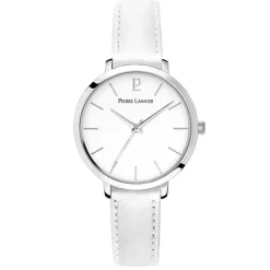 PIERRE LANNIER Montre Chouquette Blanc cadran argenté fond blanc bracelet cuir blanc Online