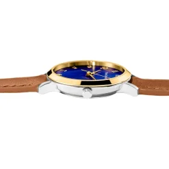PIERRE LANNIER Montre Chouquette Bleu cadran bicolore jaune / blanc fond bleu bracelet cuir marron