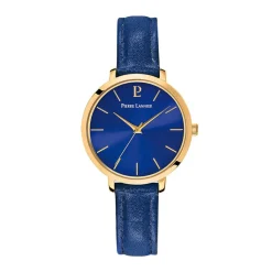 PIERRE LANNIER Montre Chouquette Bleu cadran doré fond bleu bracelet cuir bleu Sale