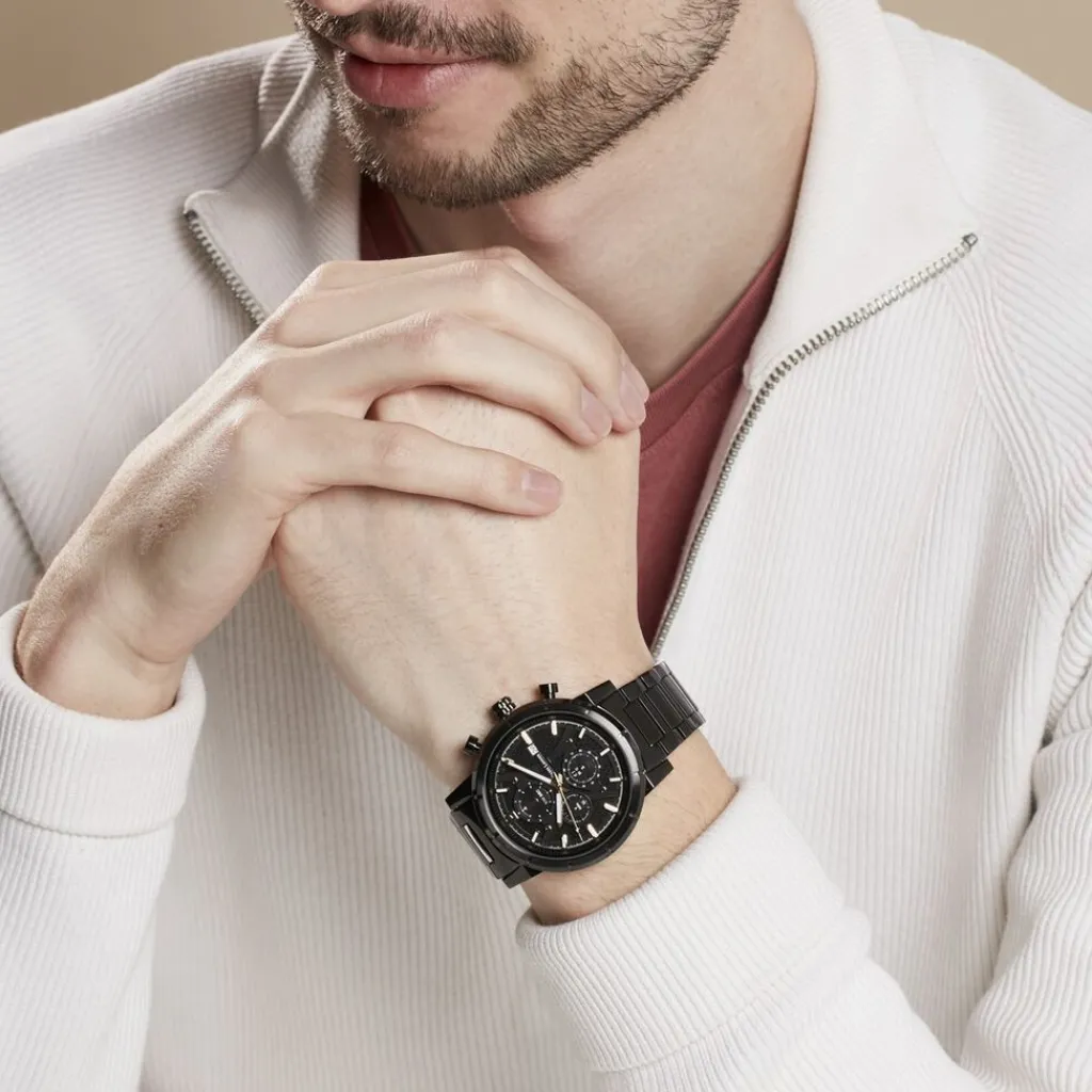 PIERRE LANNIER Montre Criterium Noir cadran noir fond noir bracelet acier noir