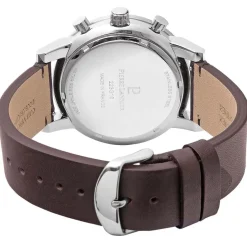 PIERRE LANNIER Montre Criterium Bleu cadran argenté fond bleu bracelet cuir brun