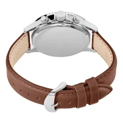 PIERRE LANNIER Montre Cronos Vert cadran argenté fond vert bracelet cuir marron Discount