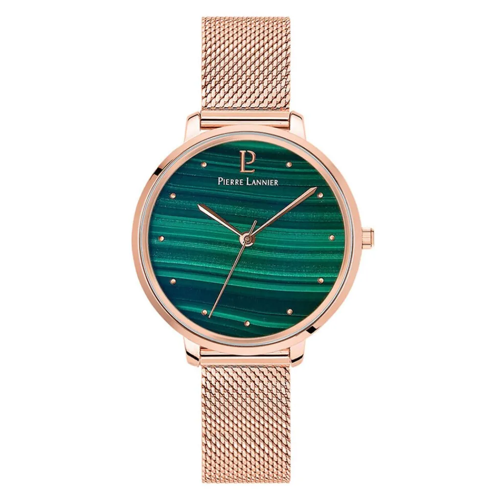 PIERRE LANNIER Montre Elara Vert cadran doré rose fond vert bracelet acier doré rose Sale