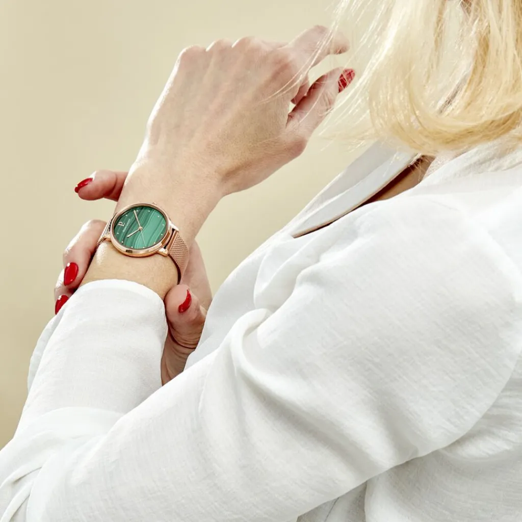 PIERRE LANNIER Montre Elara Vert cadran doré rose fond vert bracelet acier doré rose Sale