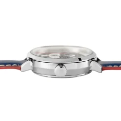 PIERRE LANNIER Montre Elysee Argenté cadran argenté fond argenté bracelet cuir de veau bleu Sale