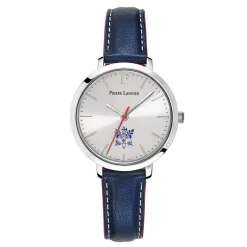 PIERRE LANNIER Montre Elysee Argenté cadran argenté fond argenté bracelet cuir de veau bleu Hot