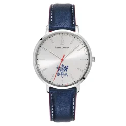 PIERRE LANNIER Montre Elysee Argenté cadran argenté fond argenté bracelet cuir de veau bleu Outlet