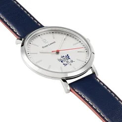 PIERRE LANNIER Montre Elysee Argenté cadran argenté fond argenté bracelet cuir de veau bleu Outlet