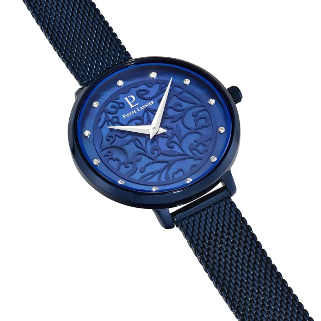 PIERRE LANNIER Montre Eolia Bleu cadran bleu fond bleu bracelet acier bleu Hot