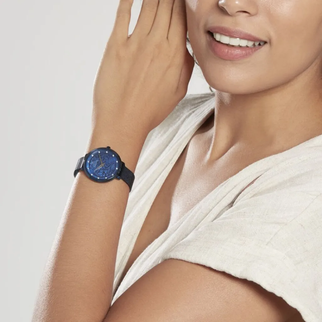 PIERRE LANNIER Montre Eolia Bleu cadran bleu fond bleu bracelet acier bleu Hot