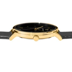 PIERRE LANNIER Montre Essential Noir cadran doré fond noir bracelet cuir noir Outlet
