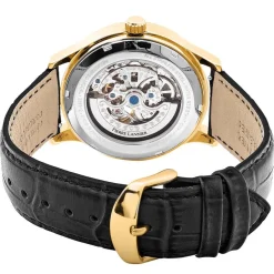 PIERRE LANNIER Montre Fleuret Noir cadran doré fond noir bracelet cuir noir Hot
